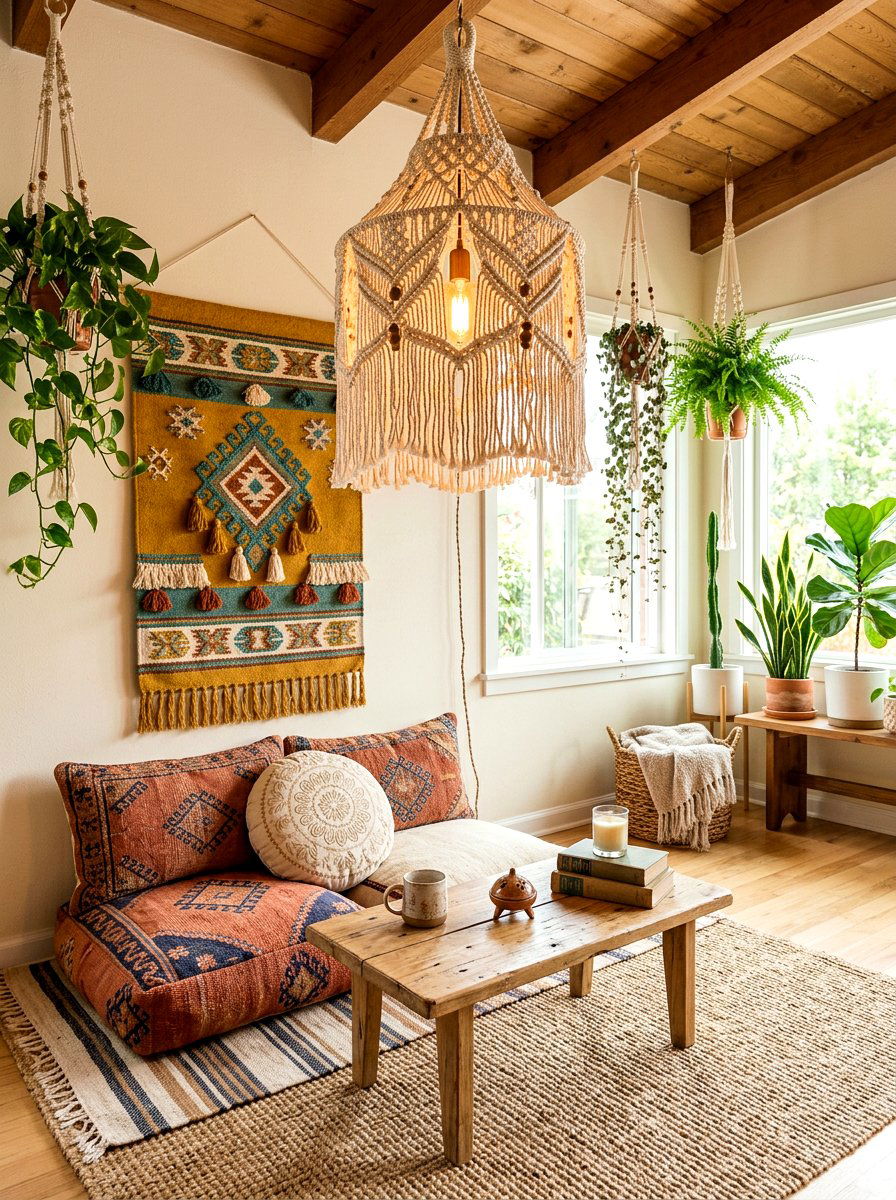 Bohemian Macrame Shade Lamp - 30 reading lamp corner ideas