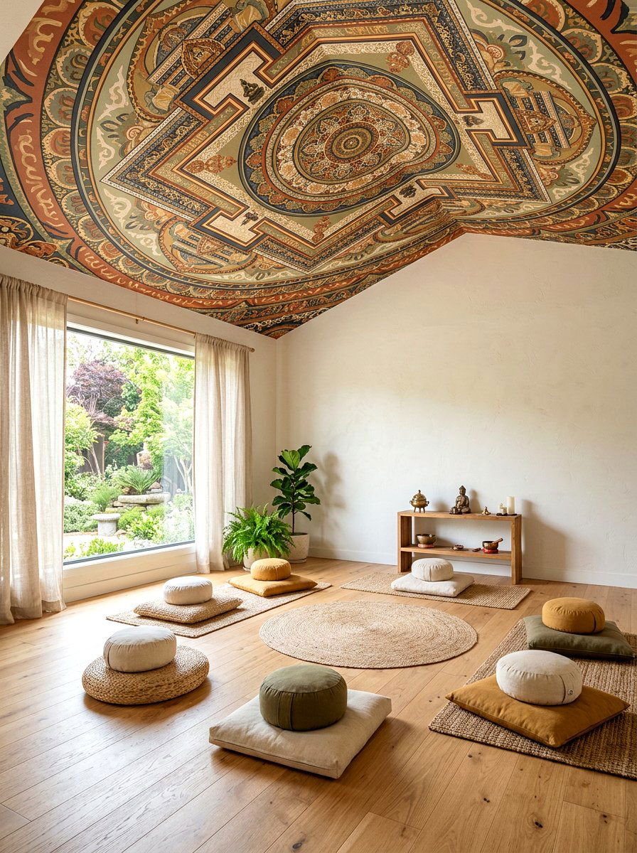 Bohemian Mandala Meditation Room - 30 wallpaper ceiling ideas