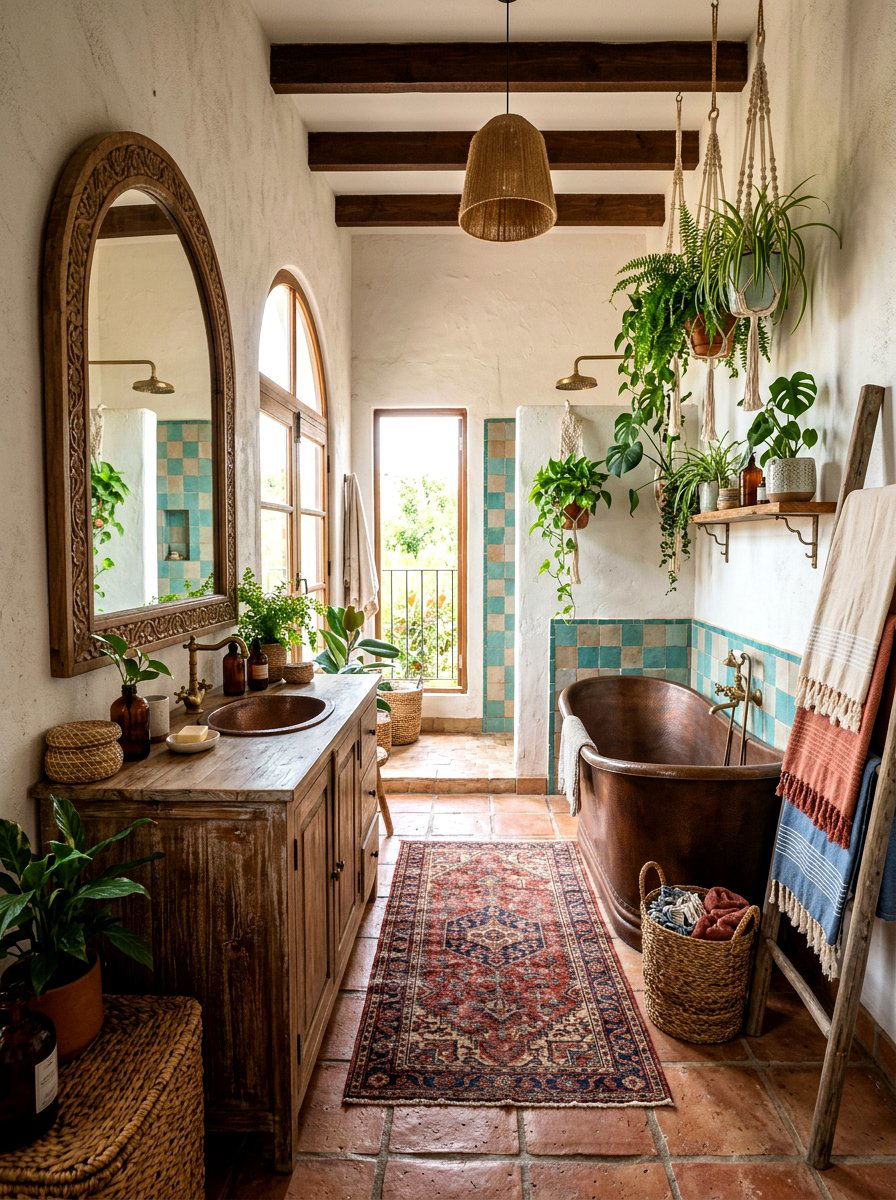 Bohemian Mediterranean Mix Bathroom - 30 Mediterranean bathroom ideas