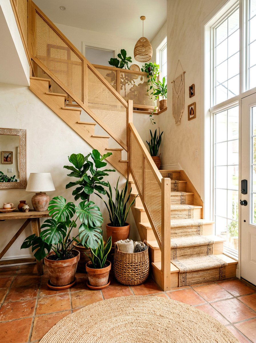 Bohemian Natural Texture Foyer - 30 elegant foyer staircase ideas