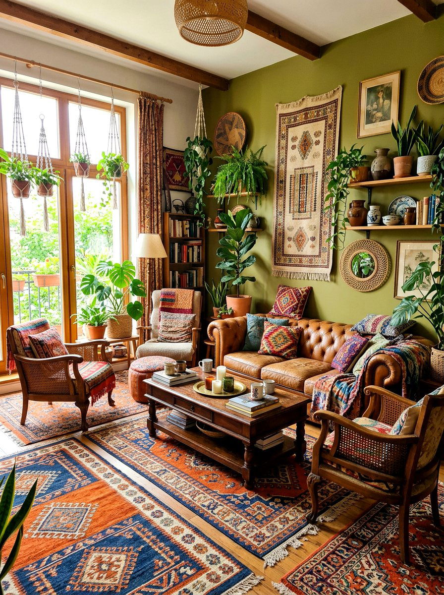 Bohemian Olive Green Space - 30 deep olive lounge ideas