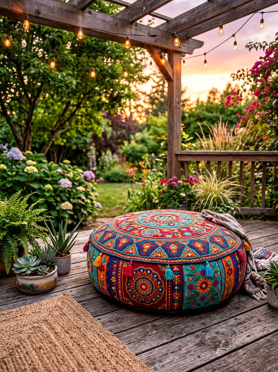 Bohemian Outdoor Floor Pouf - 30 outdoor floor cushion ideas