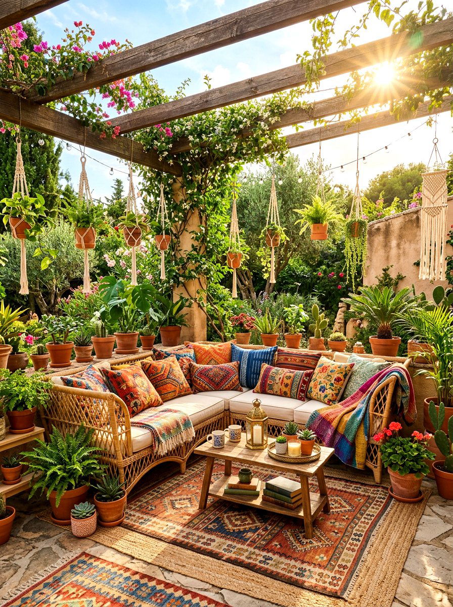 Bohemian Outdoor Living Room - 30 outdoor sectional layout ideas