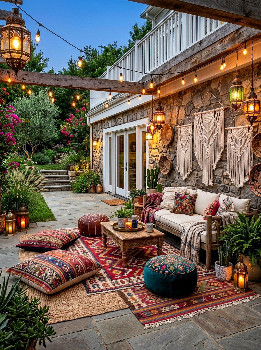 Bohemian Outdoor Lounge Space - 30 walkout basement patio ideas