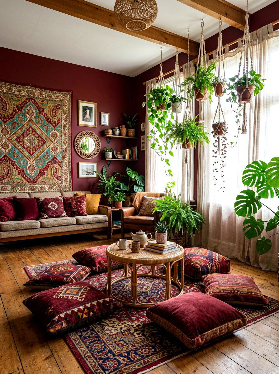 Bohemian Oxblood Living Room - 30 oxblood living room ideas