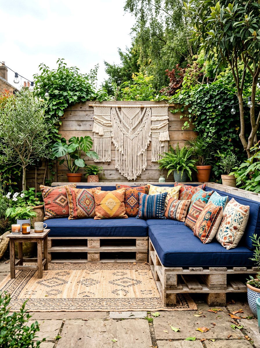Bohemian Pallet Sofa - 30 terrace seating ideas