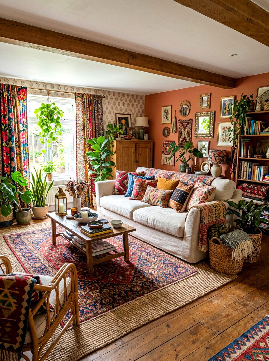 Bohemian Pattern Mixing - 30 anti minimal living room ideas