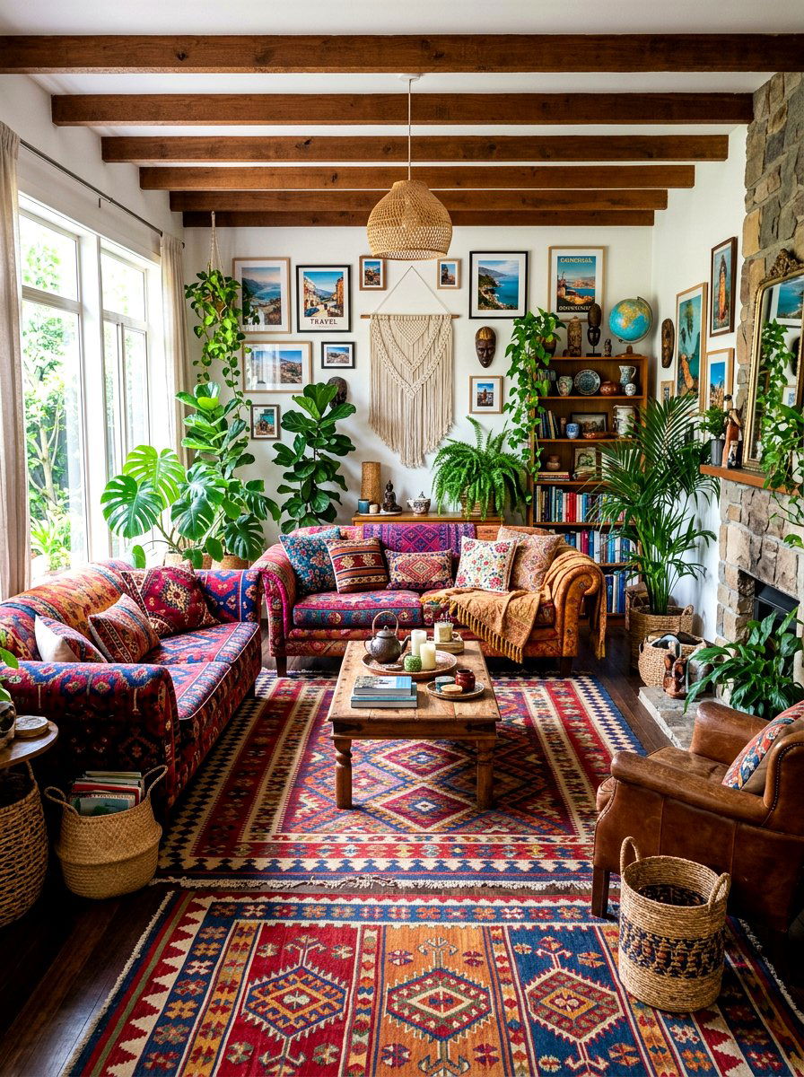 Bohemian Patterned Sofa Duo - 30 living room sofa pair ideas
