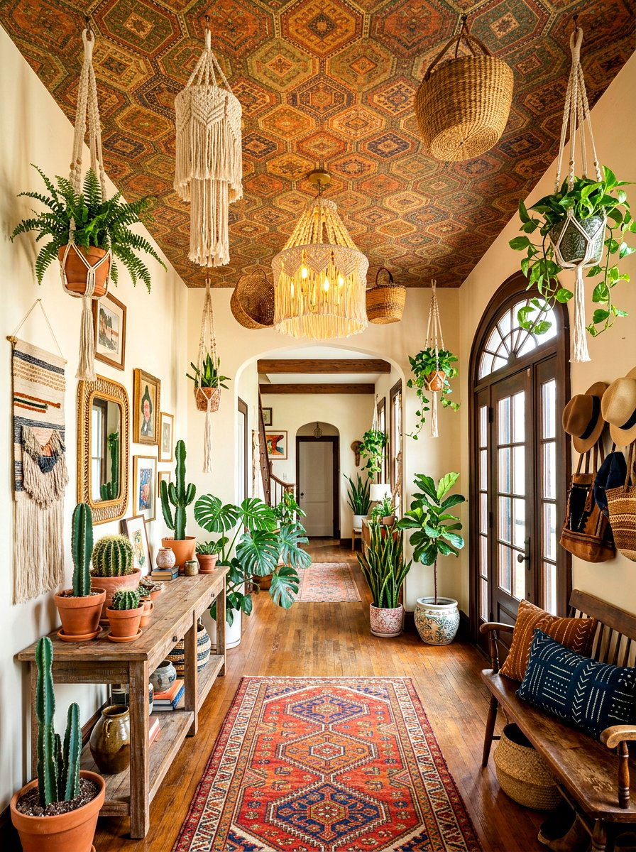 Bohemian Patterned Wallpaper Foyer - 30 wallpapered foyer ceiling ideas
