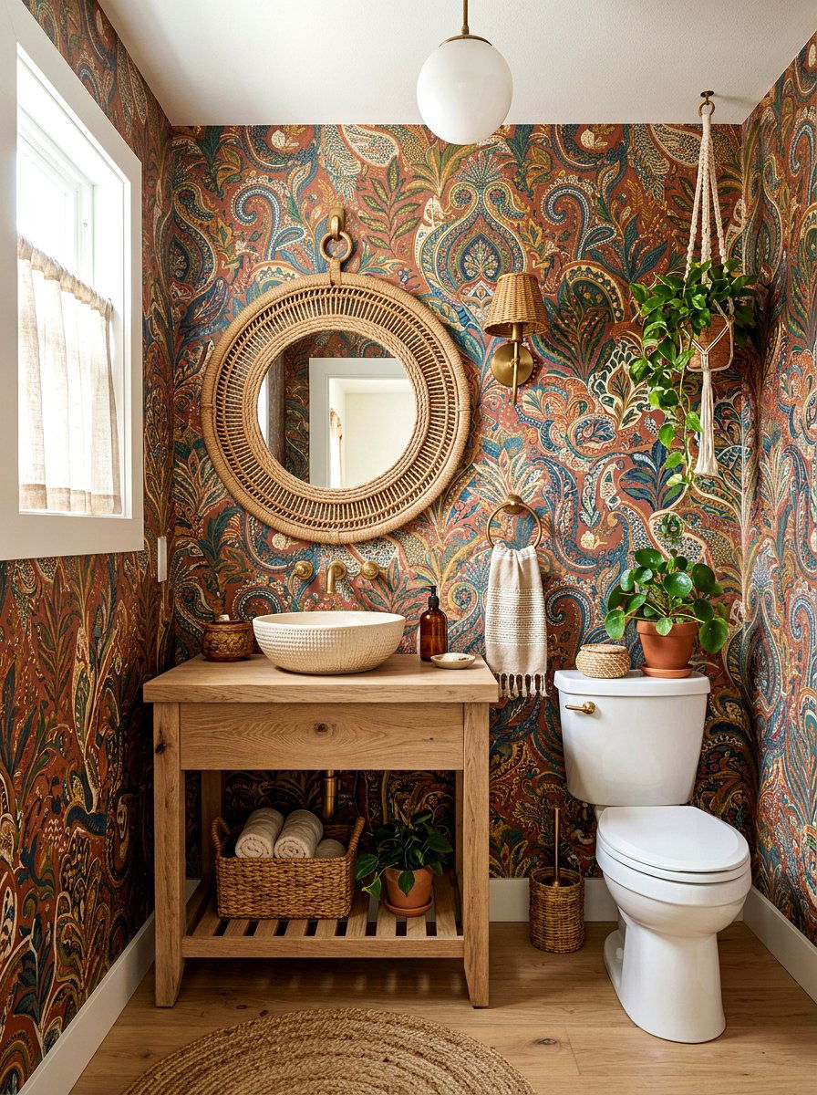 Bohemian Peel And Stick Wallpaper - 30 wallpapered powder room ideas