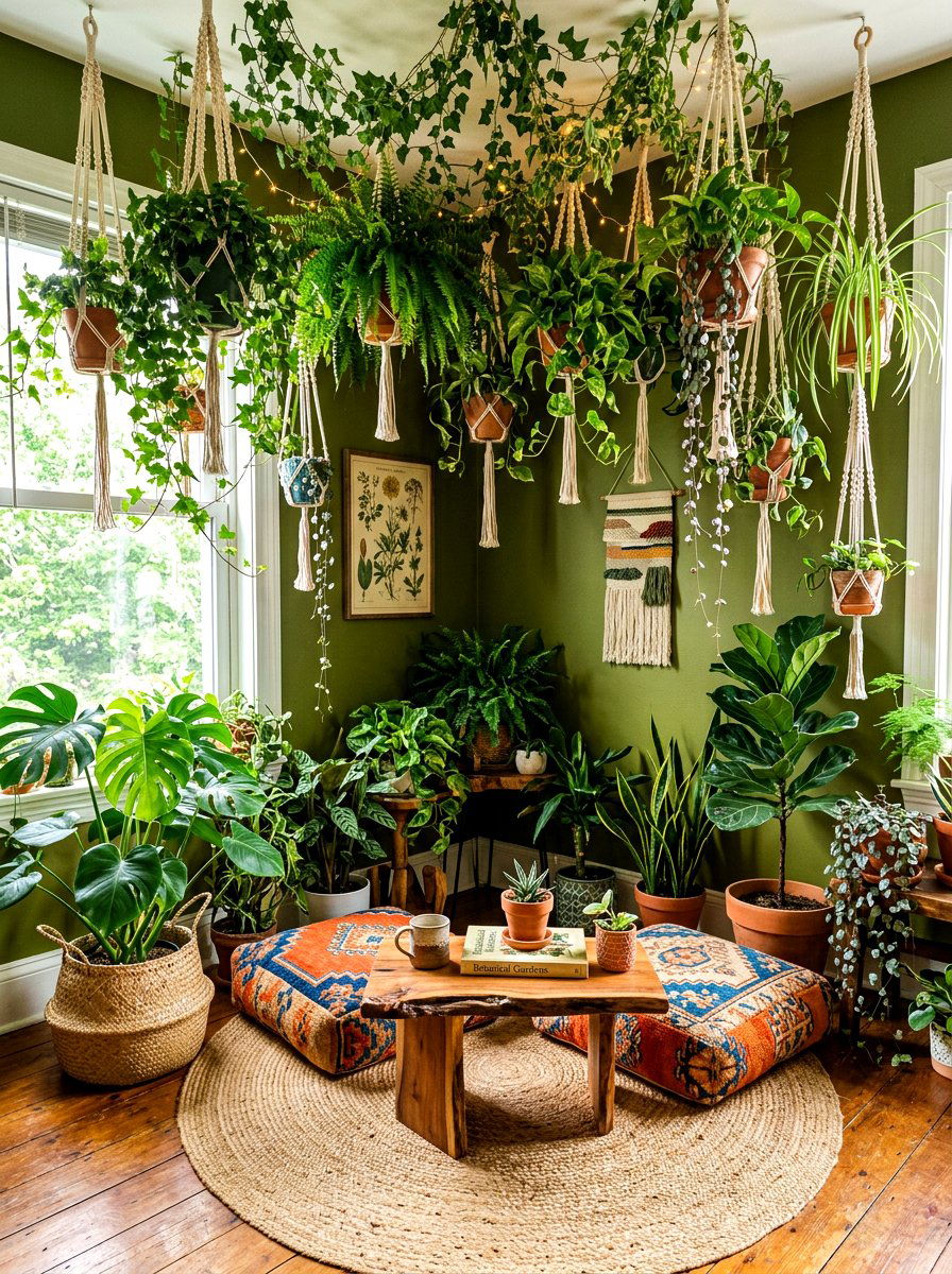 Bohemian Plant Corner - 30 botanical drench room ideas