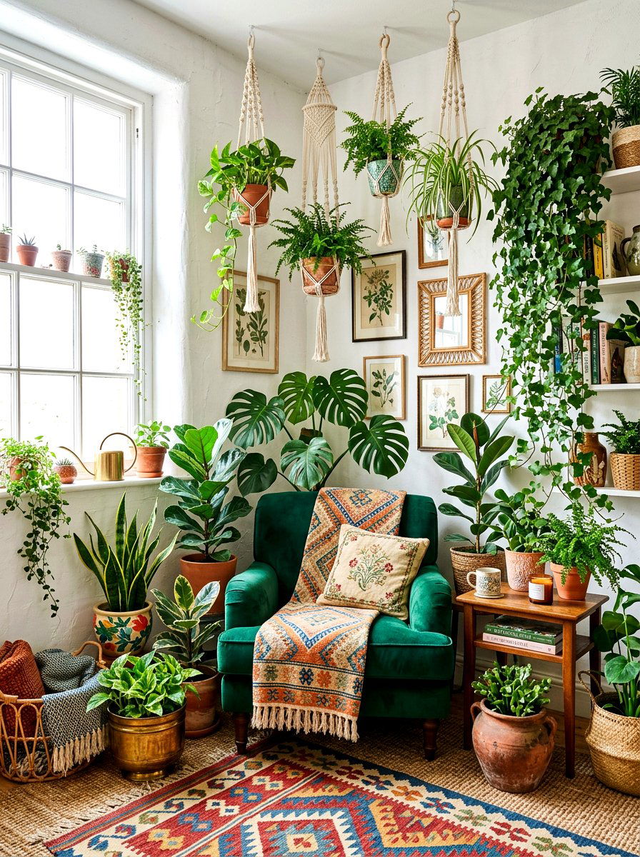 Bohemian Plant Corner - 30 indoor garden room ideas