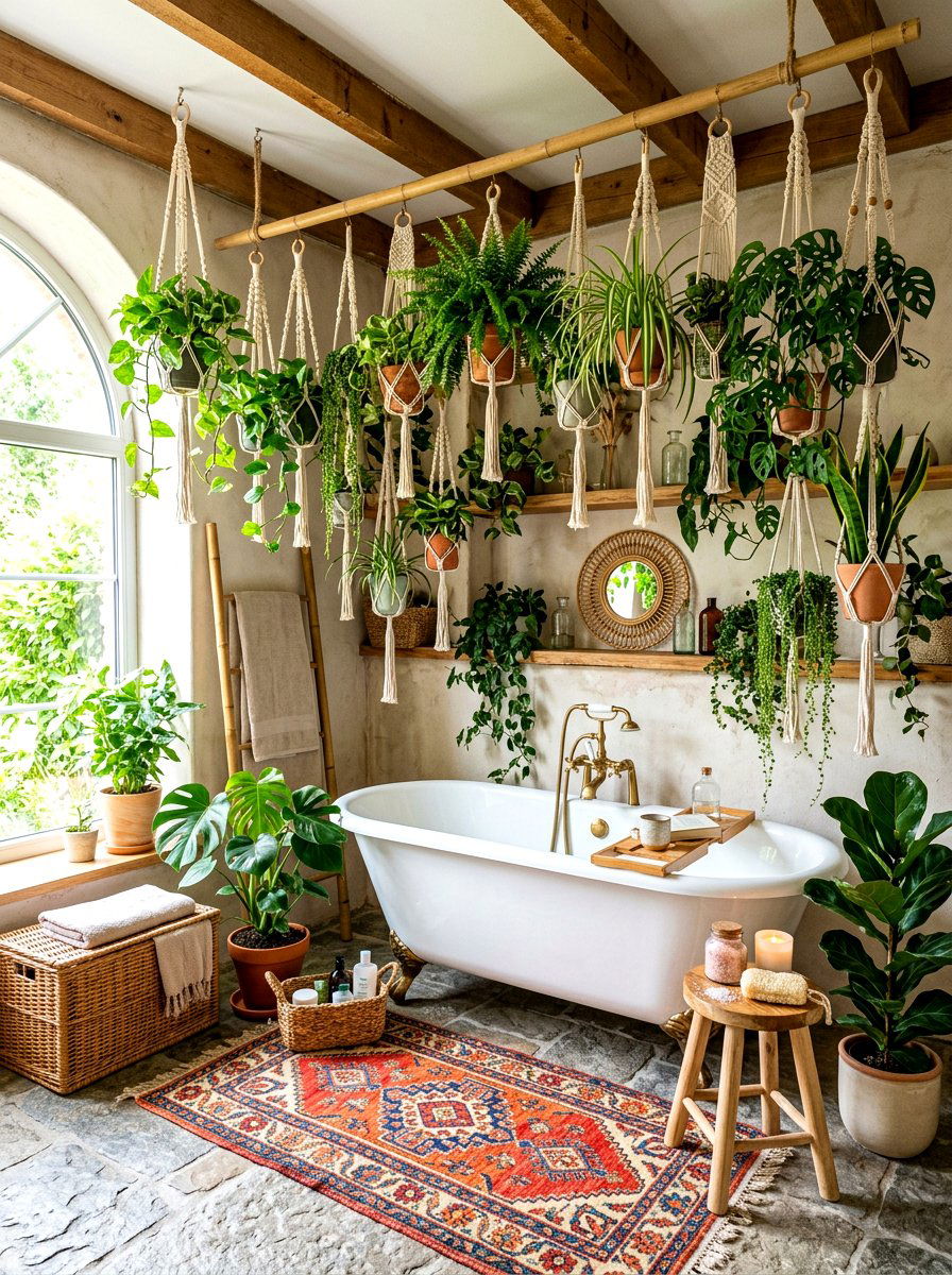 Bohemian Plant Filled Bathroom - 30 spa corner ideas