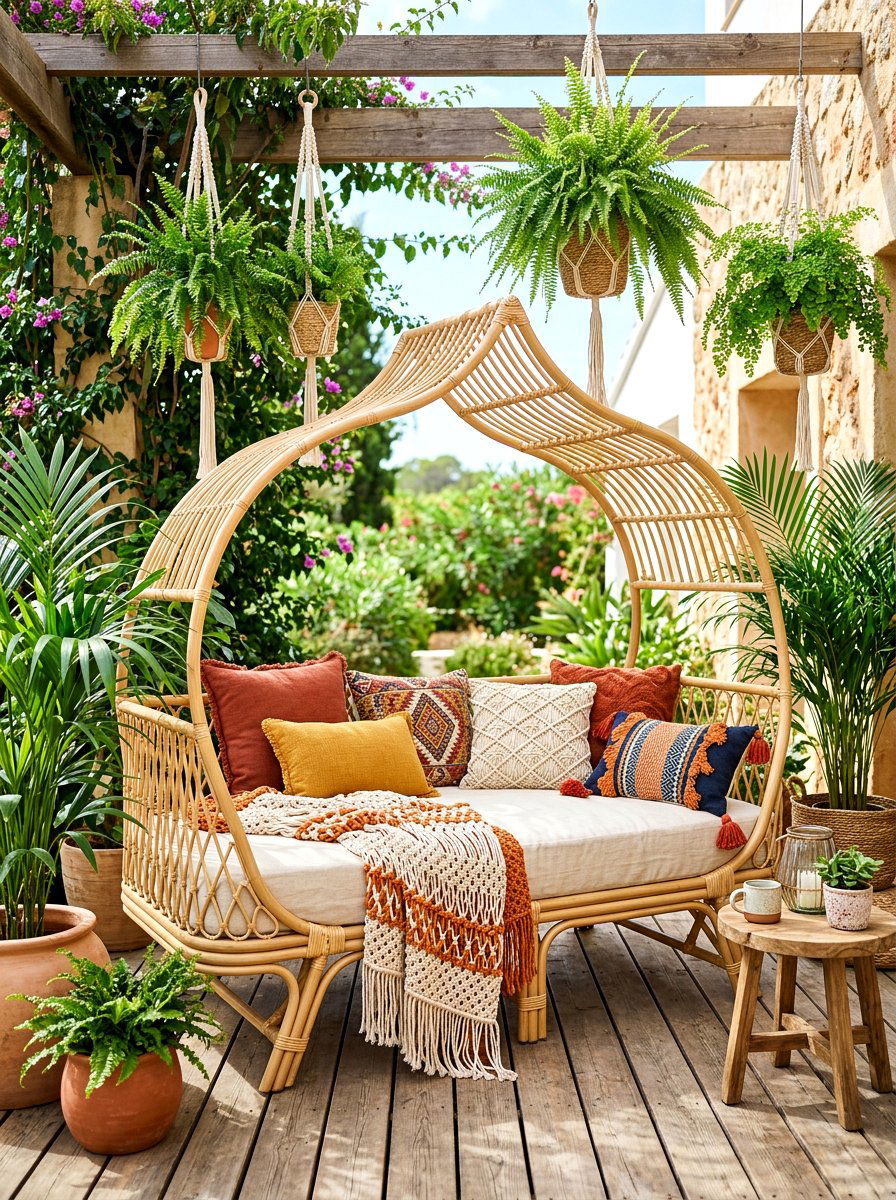 Bohemian Rattan Daybed - 30 porch daybed ideas
