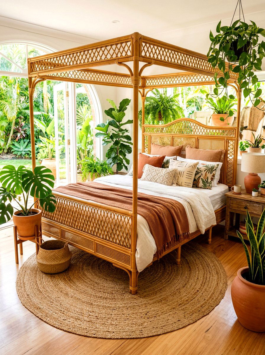 Bohemian Rattan Four Poster Bed - 30 four poster bed ideas