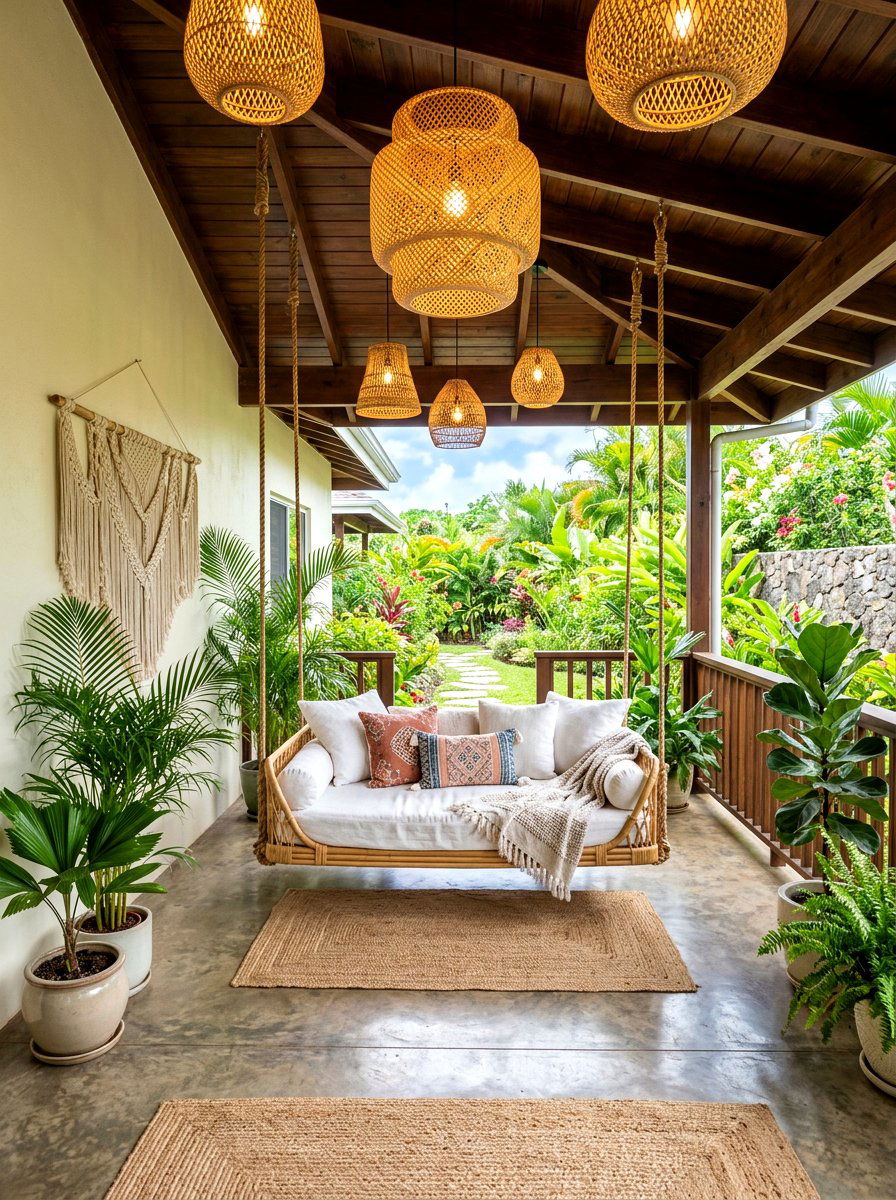 Bohemian Rattan Hanging Lantern - 30 porch lantern ideas
