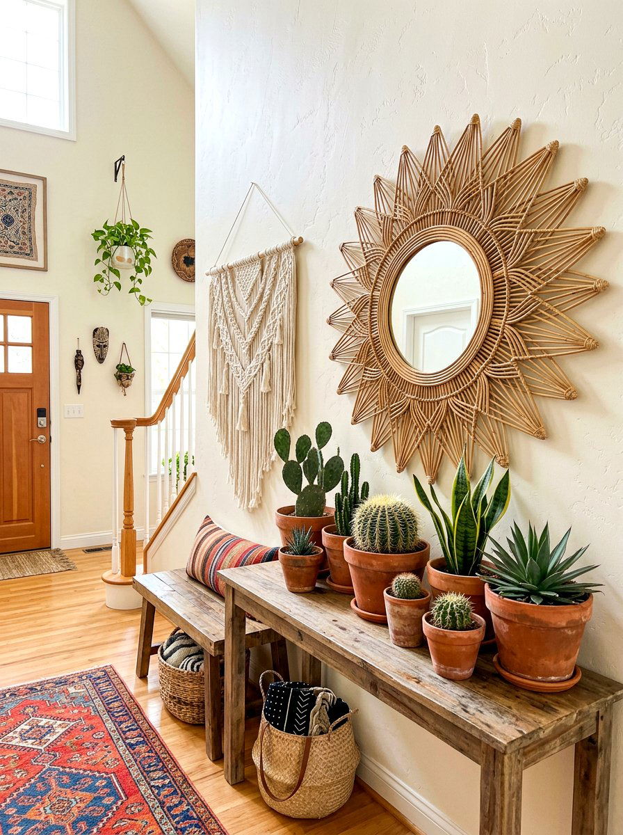 Bohemian Rattan Mirror Foyer - 30 antique mirror foyer ideas