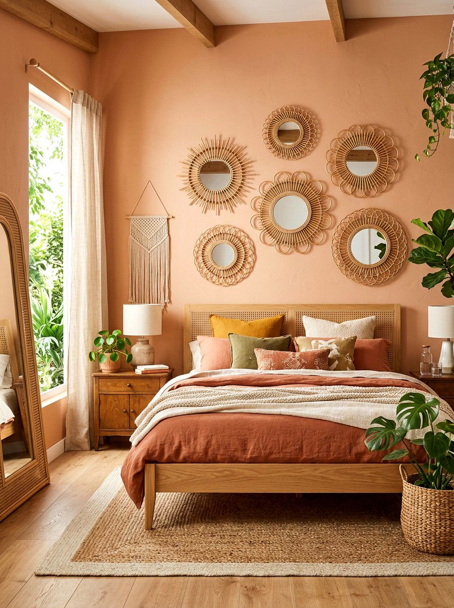 Bohemian Rattan Mirror Grouping - 30 statement mirror gallery ideas
