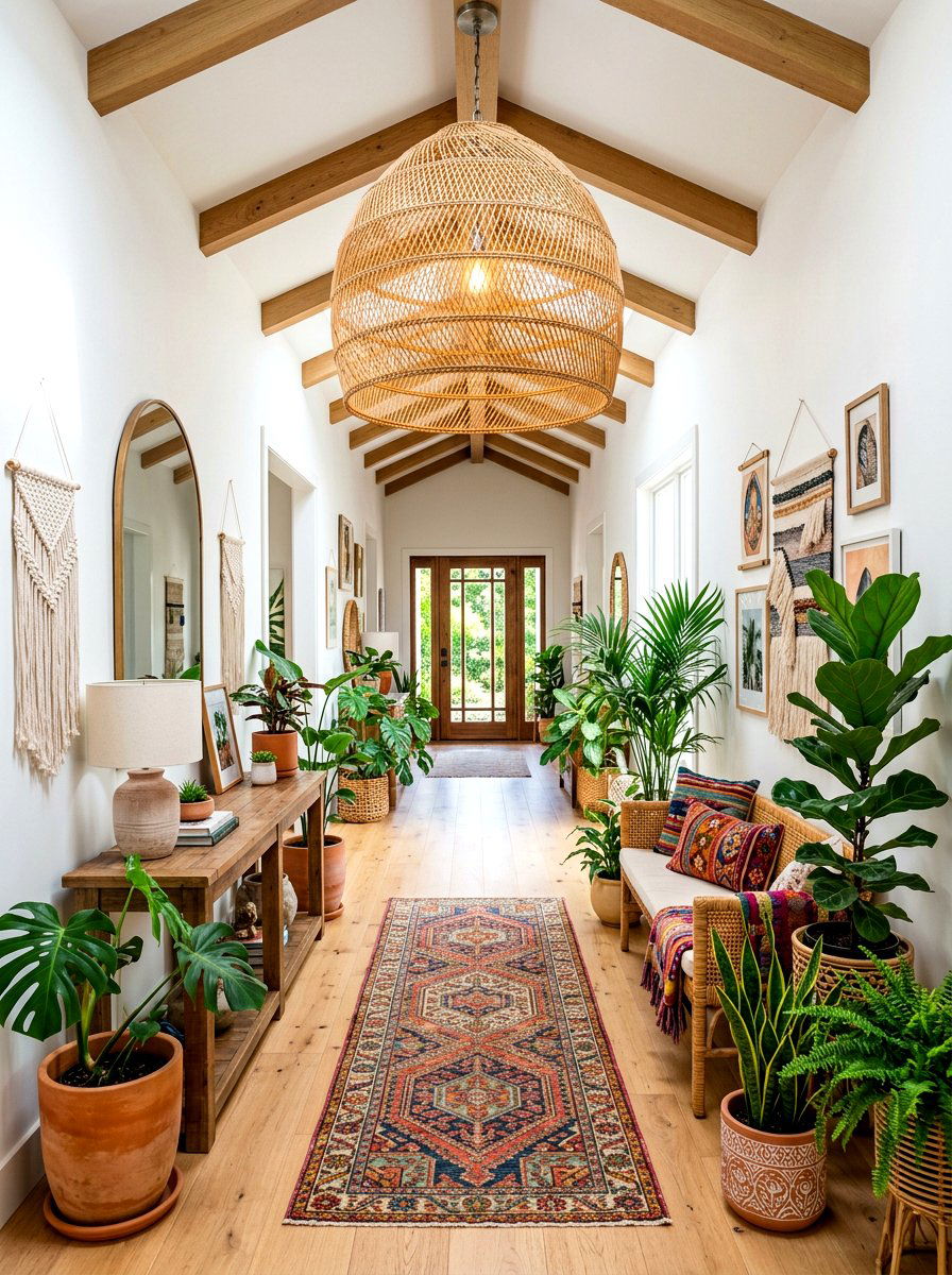 Bohemian Rattan Pendant - 30 long foyer lighting ideas