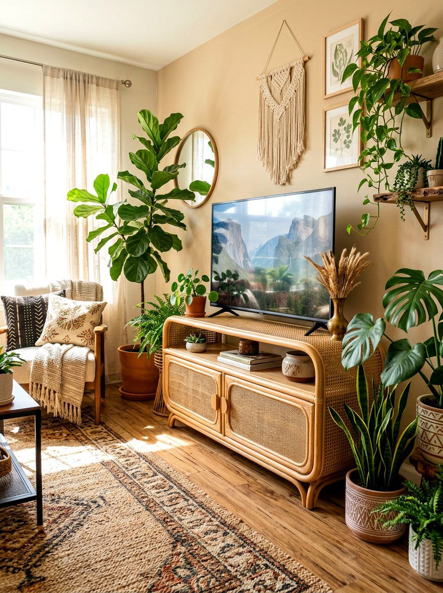 Bohemian Rattan TV Stand - 30 TV over console ideas