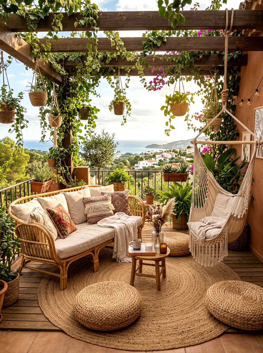 Bohemian Rattan Terrace - 30 boutique hotel patio ideas