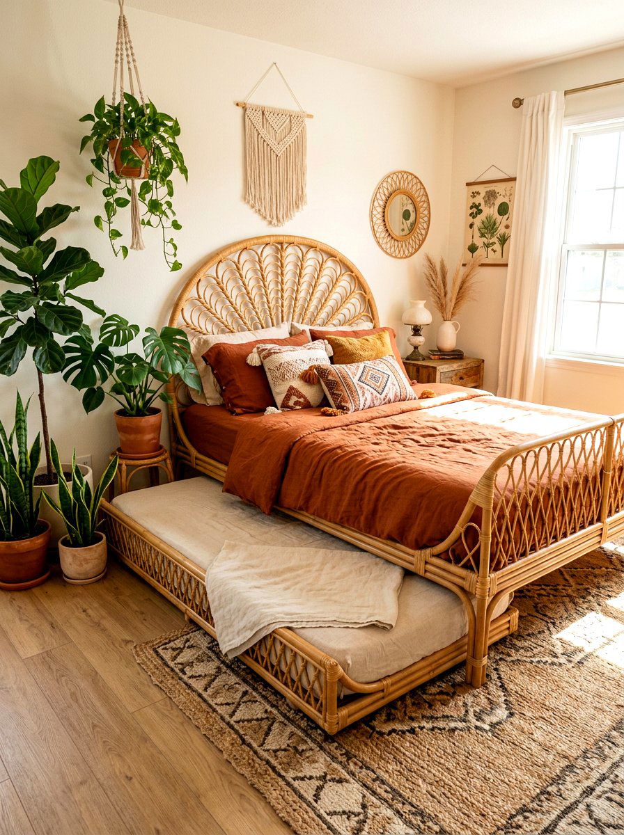 Bohemian Rattan Trundle Bed - 30 trundle bed ideas