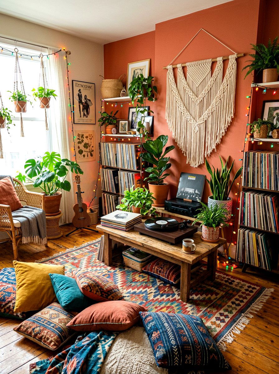 Bohemian Record Listening Space - 30 listening lounge ideas