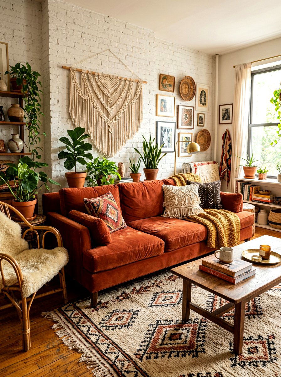 Bohemian Rust Velvet Sofa - 30 velvet sofa ideas