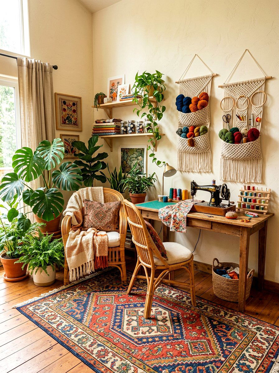 Bohemian Sewing Nook - 30 sewing nook ideas