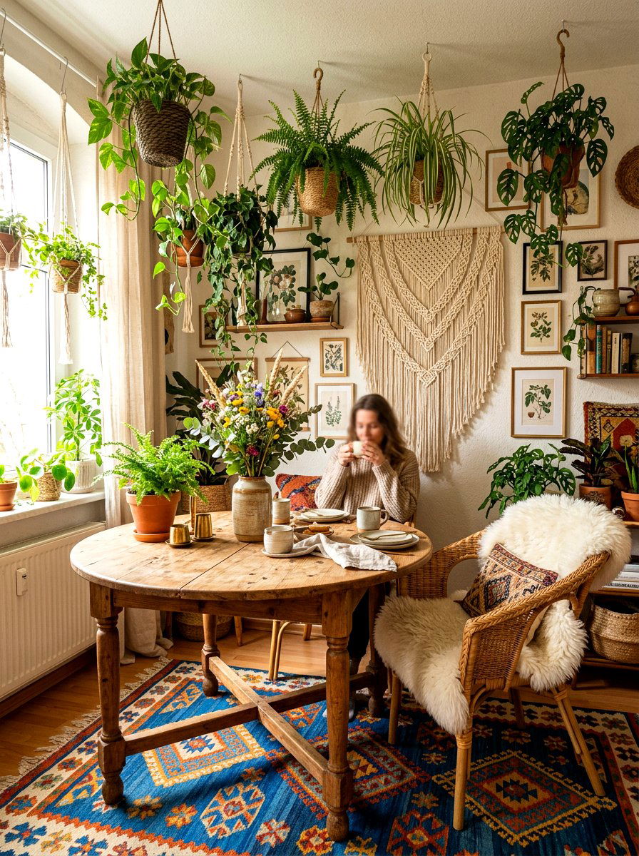 Bohemian Small Dining - 30 tiny dining nook apartment ideas