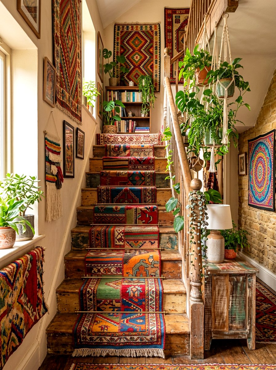 Bohemian Stair Runner - 30 vintage stair carpet ideas