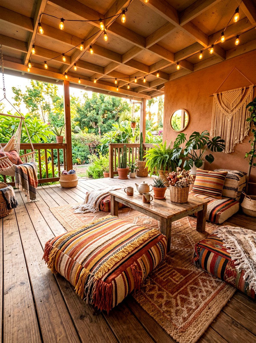 Bohemian Striped Floor Cushion - 30 striped summer porch ideas