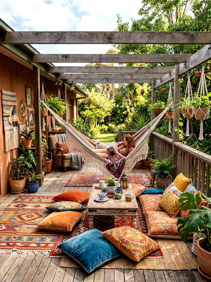Bohemian Style Attached Deck - 30 attached deck ideas