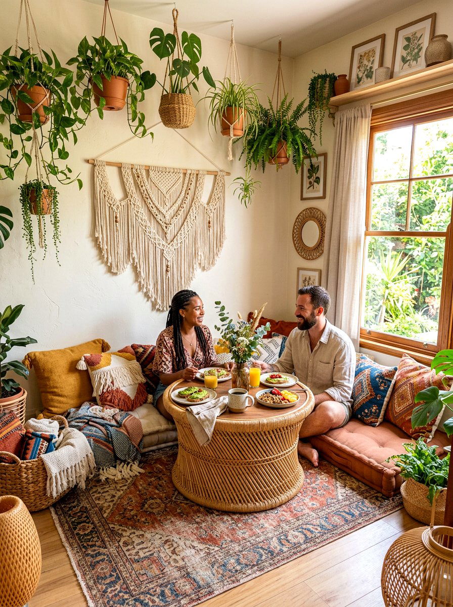 Bohemian Style Breakfast Corner - 30 breakfast window nook ideas