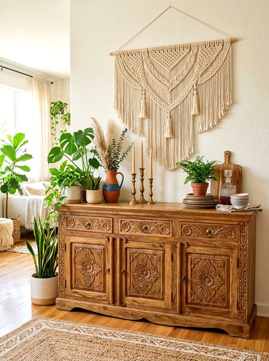 Bohemian Style Buffet - 30 buffet table decor ideas