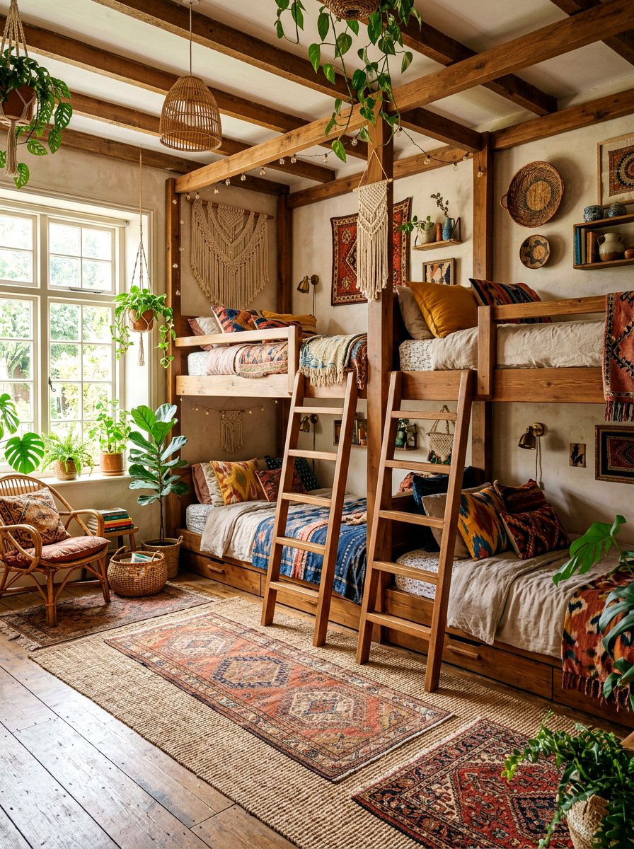 Bohemian Style Built In Bunk Beds - 30 built in bunk room ideas