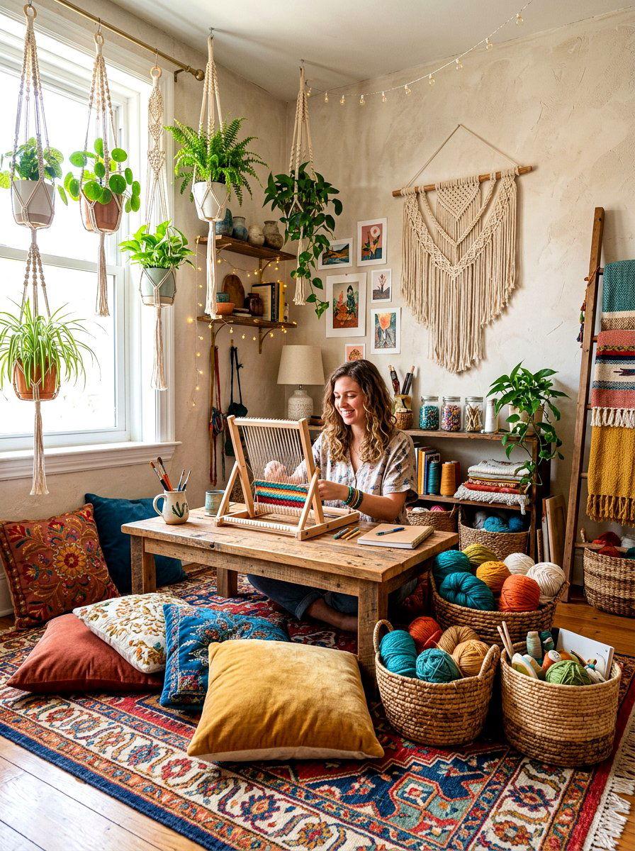Bohemian Style Craft Corner - 30 crafting nook ideas