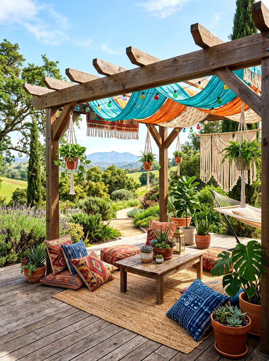 Bohemian Style Deck Pergola - 30 deck pergola ideas
