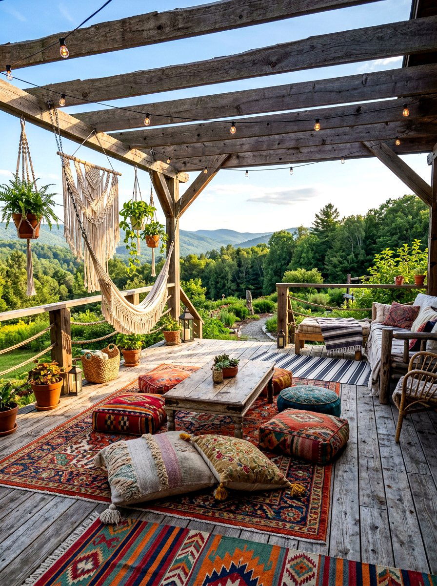 Bohemian Style Deck - 30 backyard yoga deck ideas