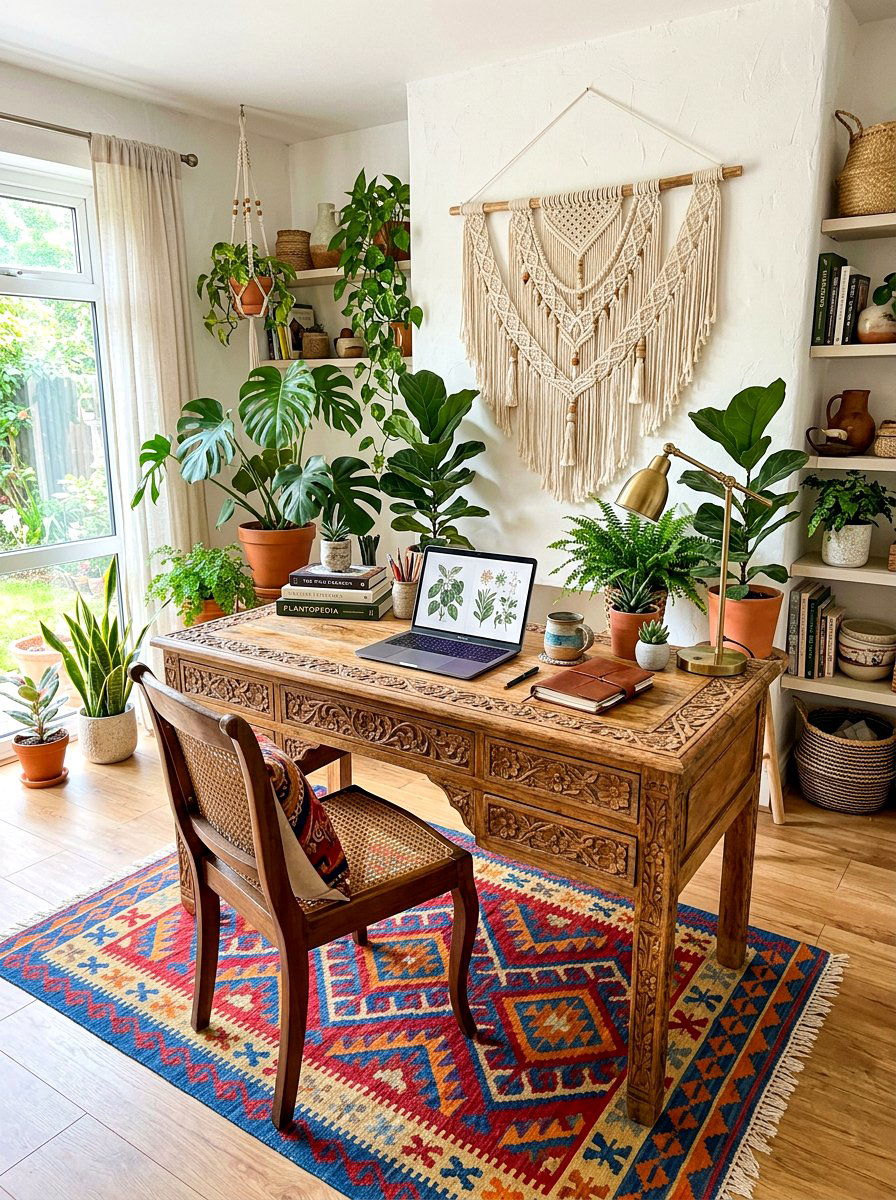 Bohemian Style Desk - 30 writing desk nook ideas