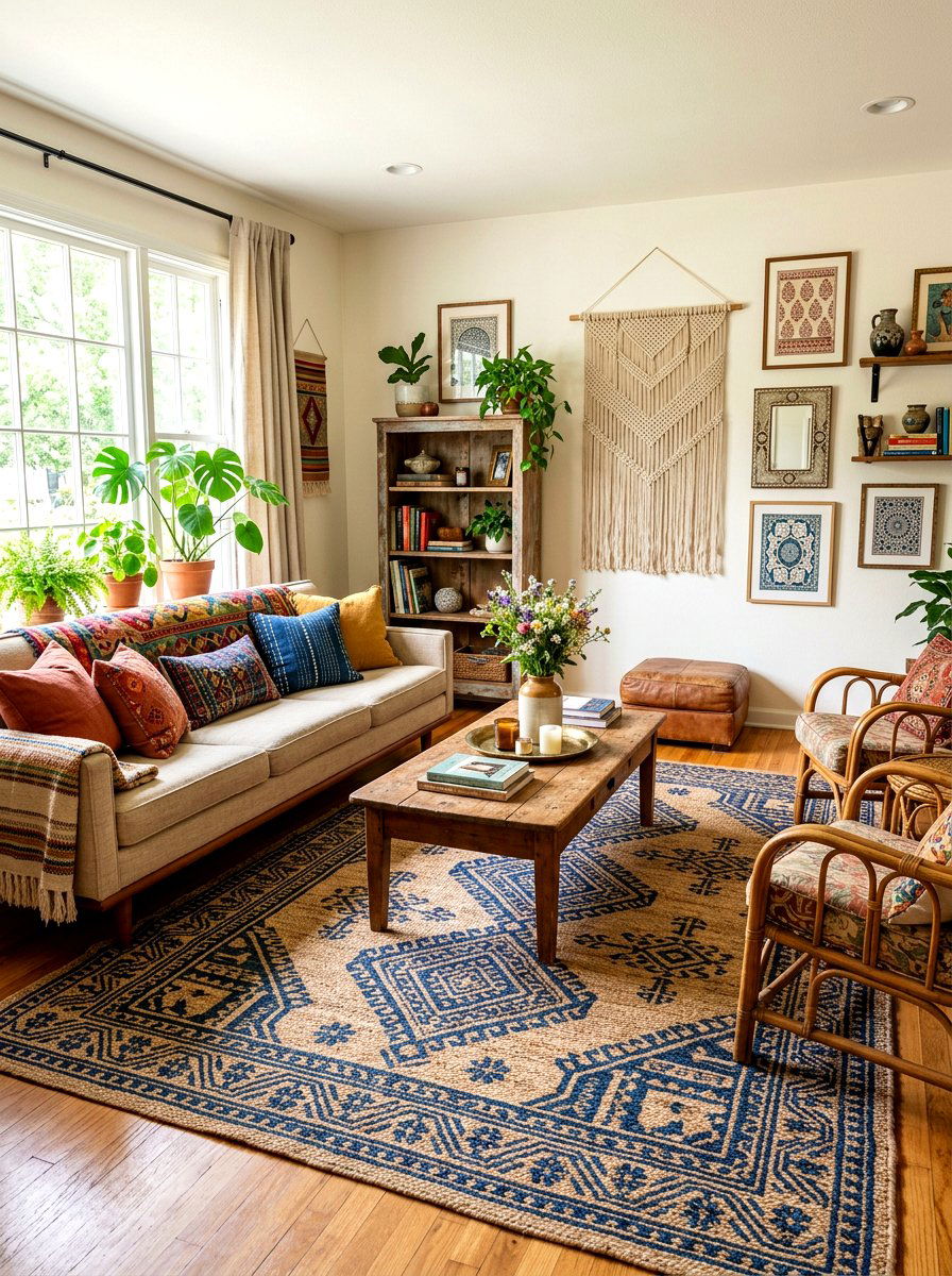 Bohemian Style Floor Mat - 30 jute rug styling ideas