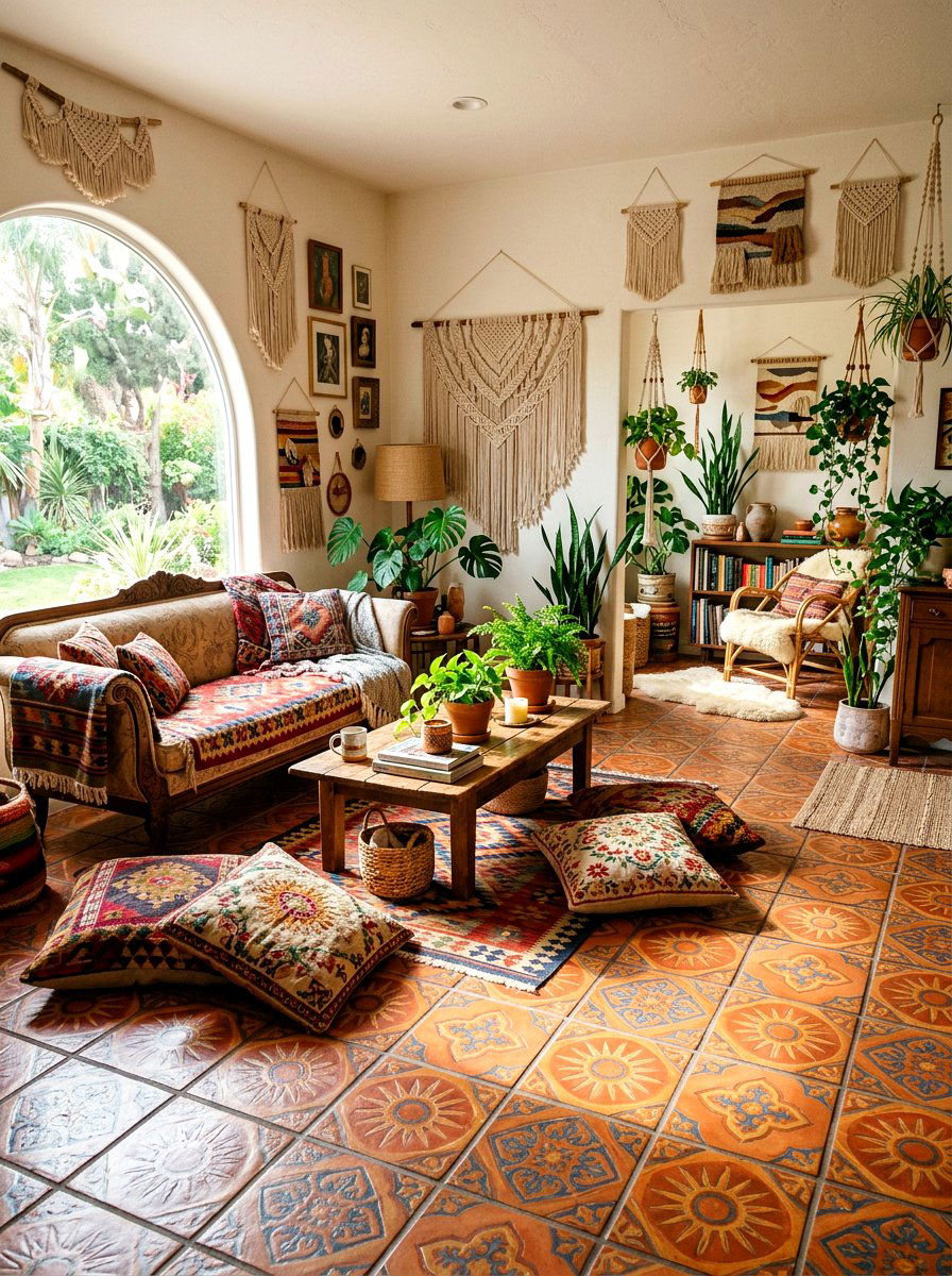 Bohemian Style Floor Tile - 30 peel and stick floor ideas