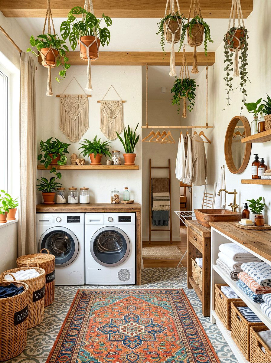 Bohemian Style Laundry Space - 30 side by side laundry ideas