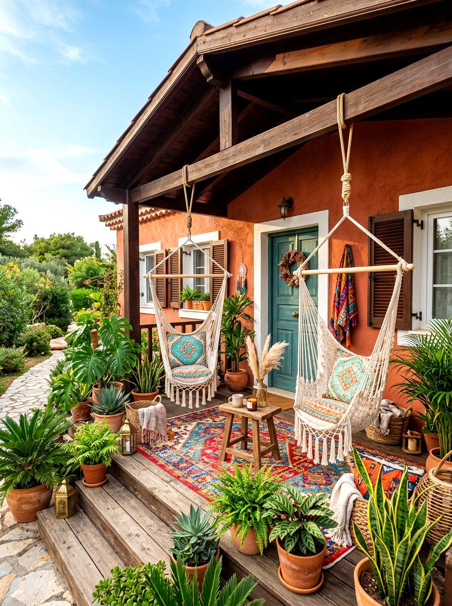Bohemian Style Porch Front - 30 front facade makeover ideas aesthetic