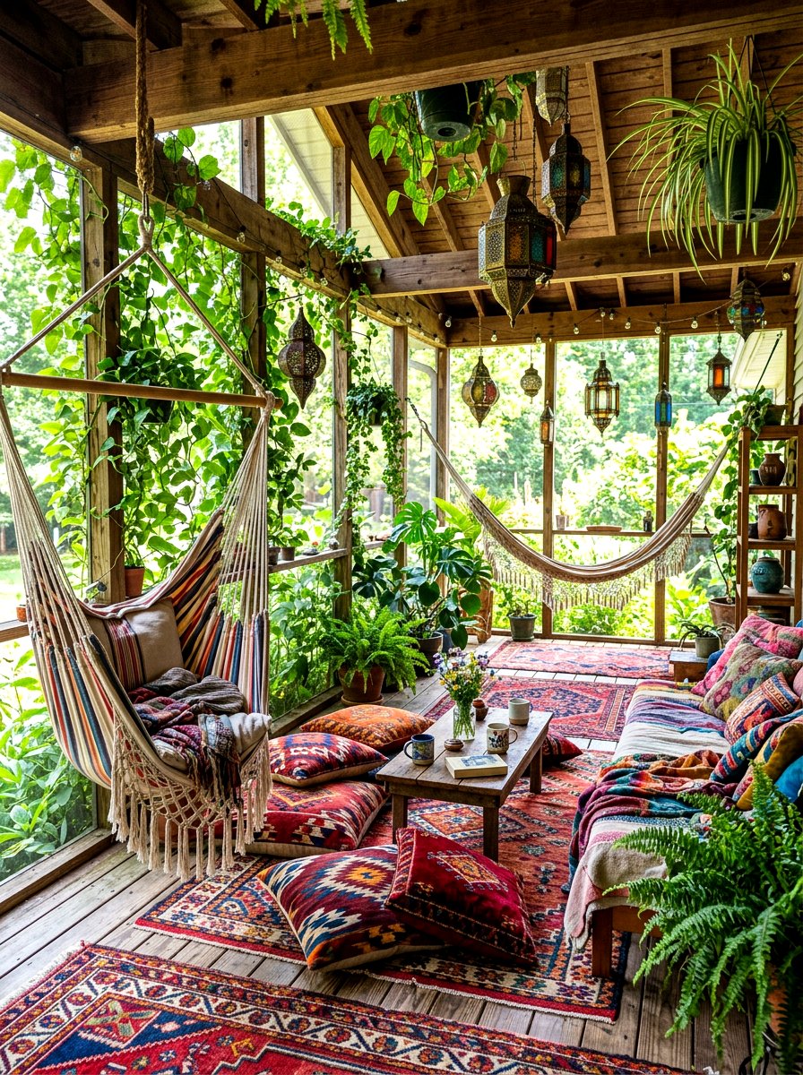 Bohemian Style Screened Porch - 30 screened patio enclosure ideas