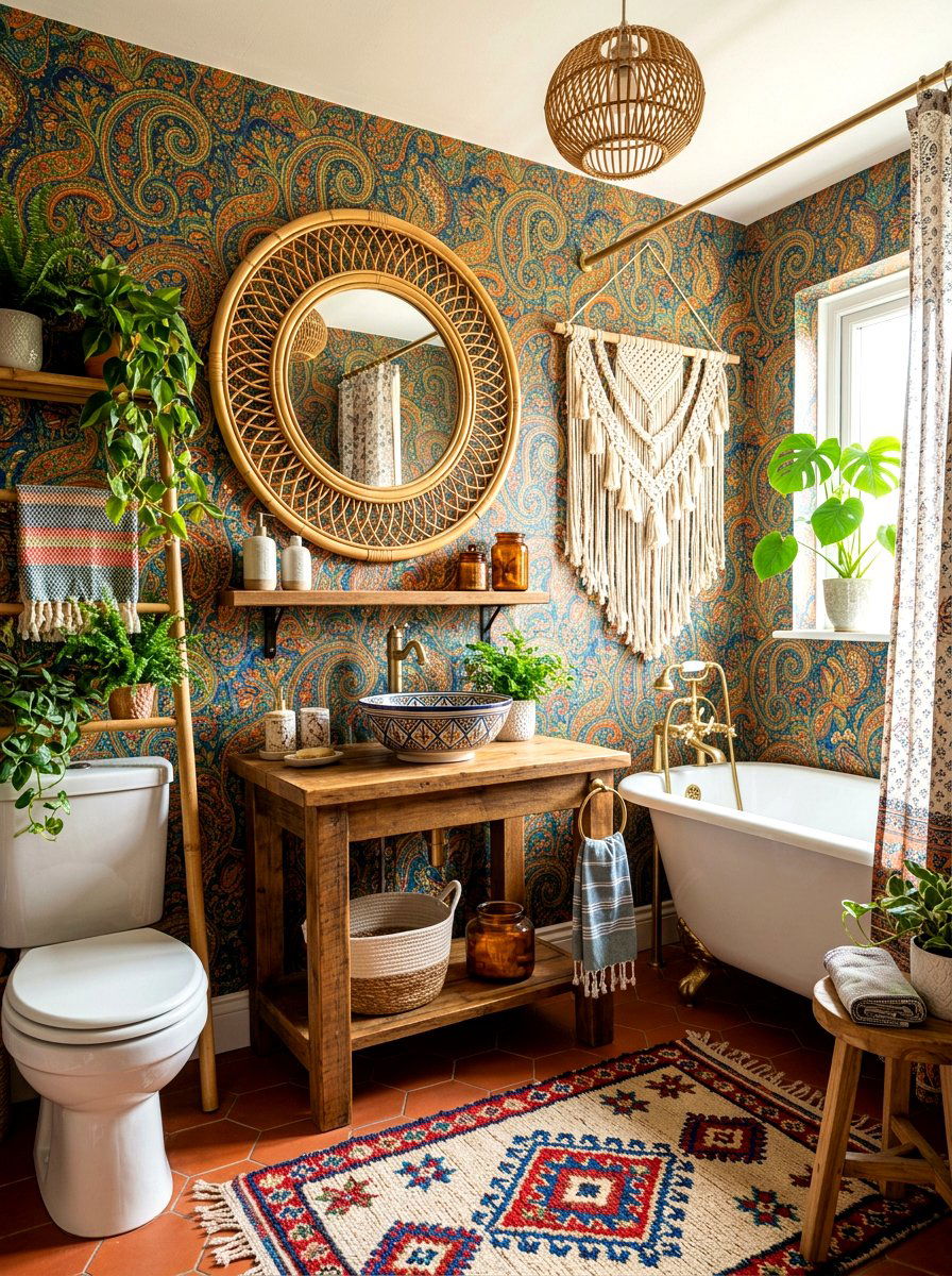 Bohemian Style Wallpaper - 30 bathroom wallpaper ideas
