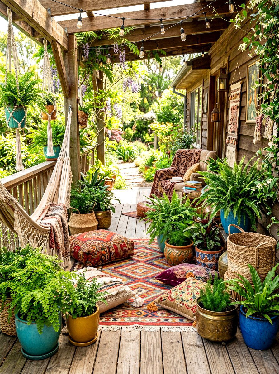 Bohemian Styled Fern Porch - 30 fern filled front porch ideas