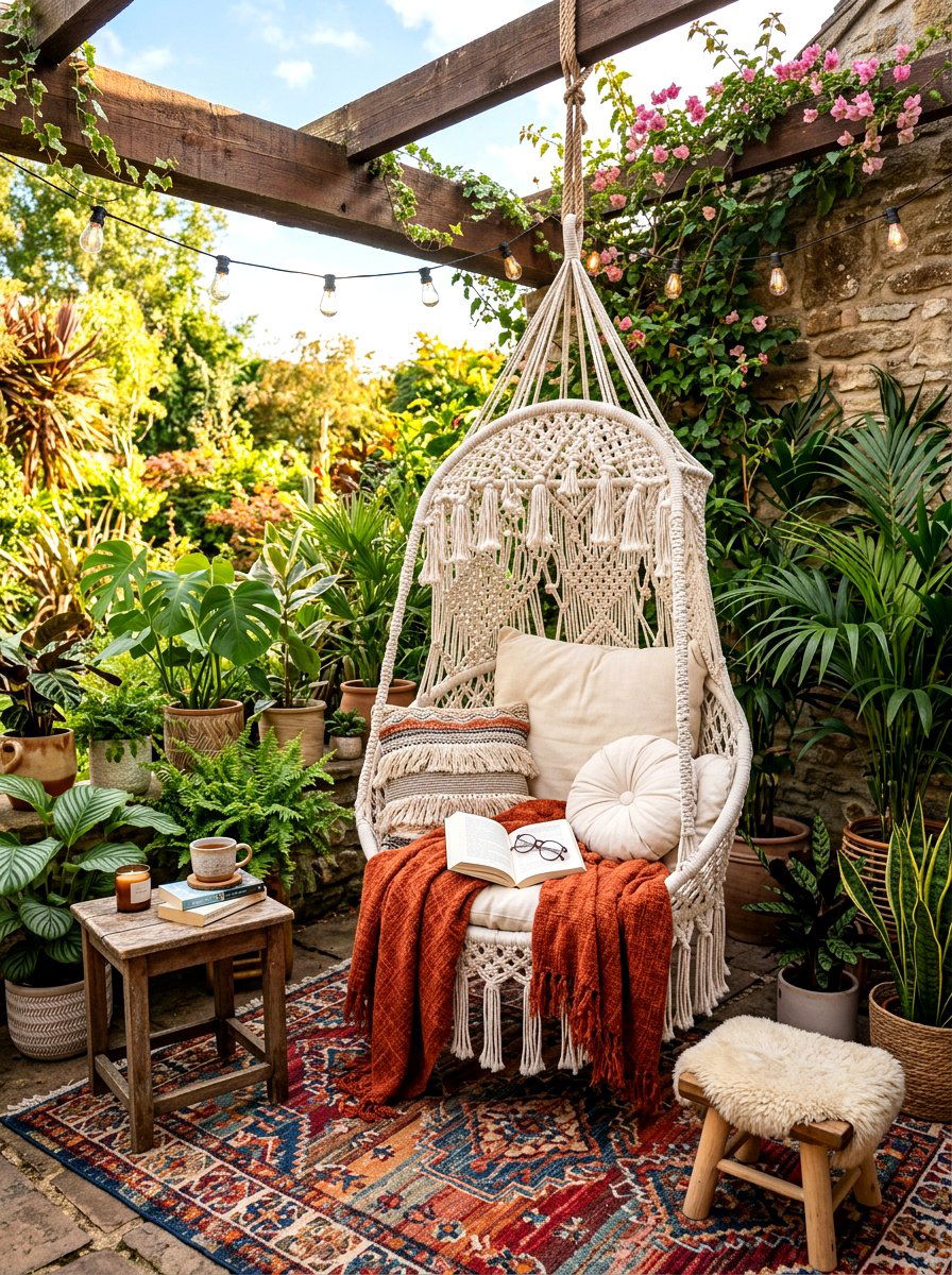Bohemian Swing Chair - 30 covered patio lounge ideas