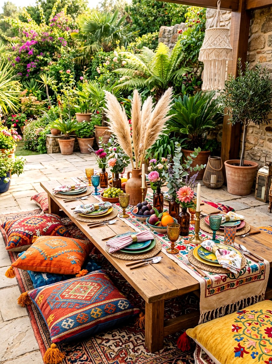 Bohemian Table Setting - 30 patio dinner party ideas