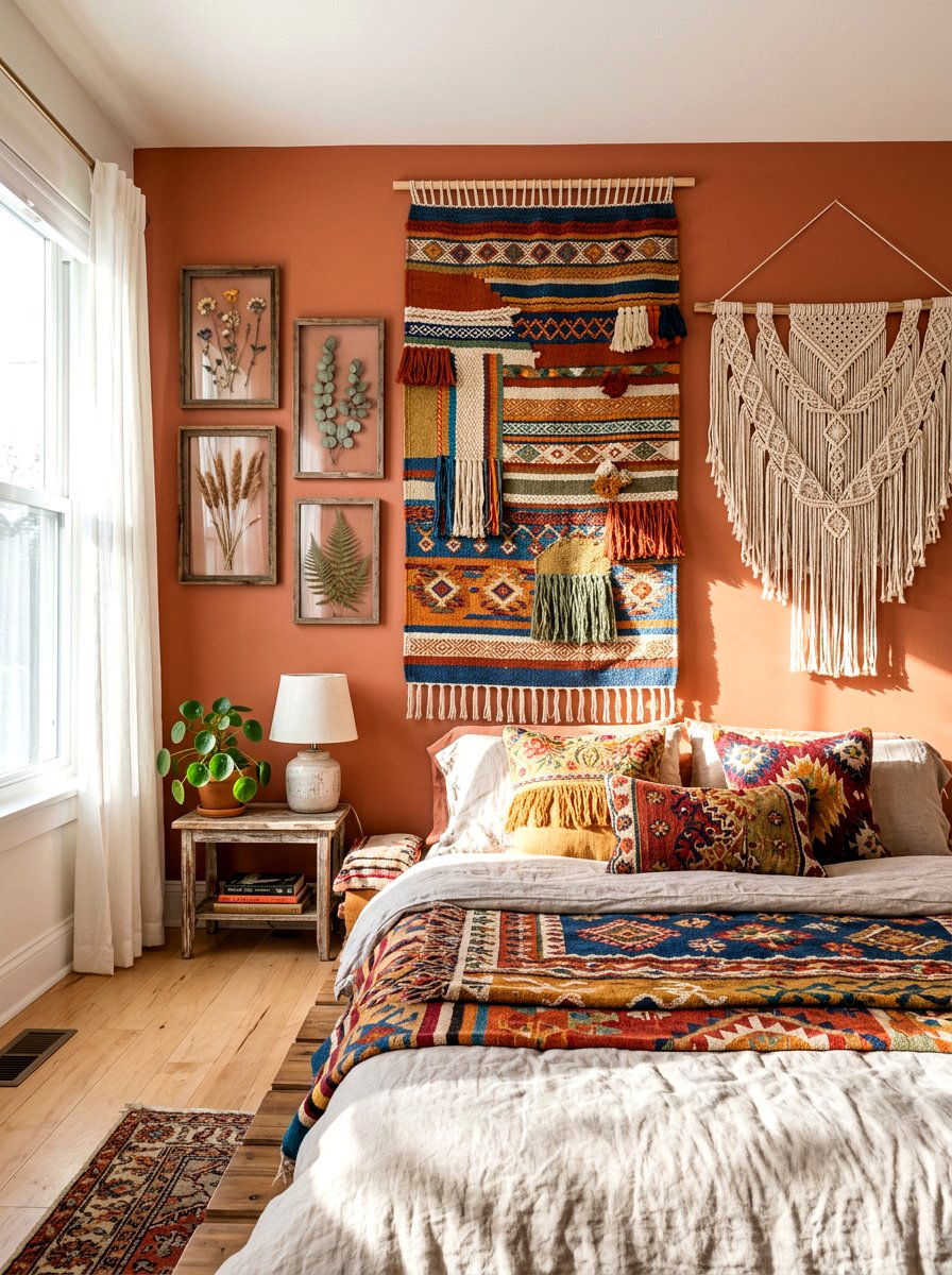 Bohemian Tapestry Display - 30 maximalist art wall ideas